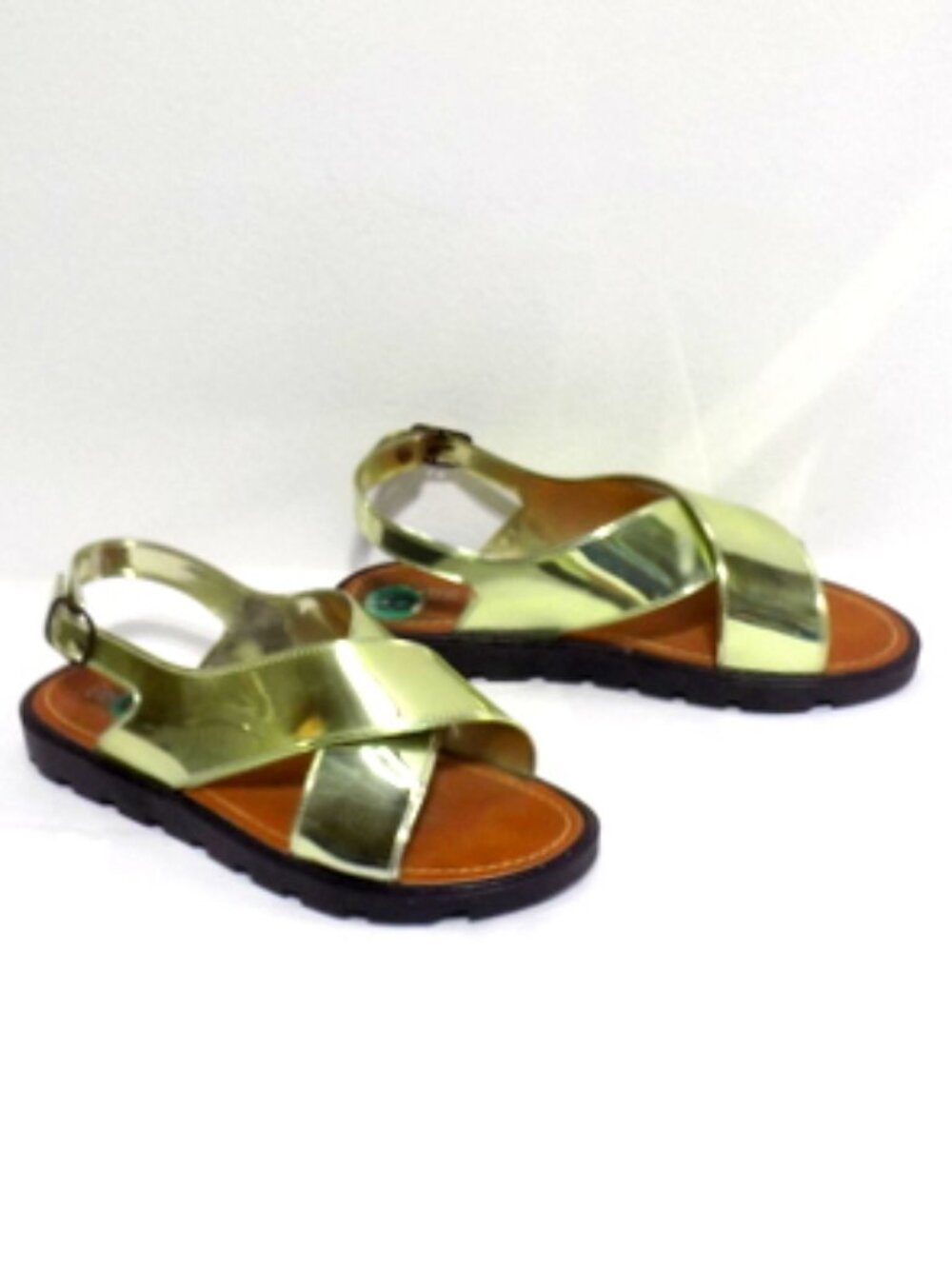 Electric Karma Metallic Gold X-Strap Sling Back Summer Flat Sandals – Size: 8 - Picture 9 of 10